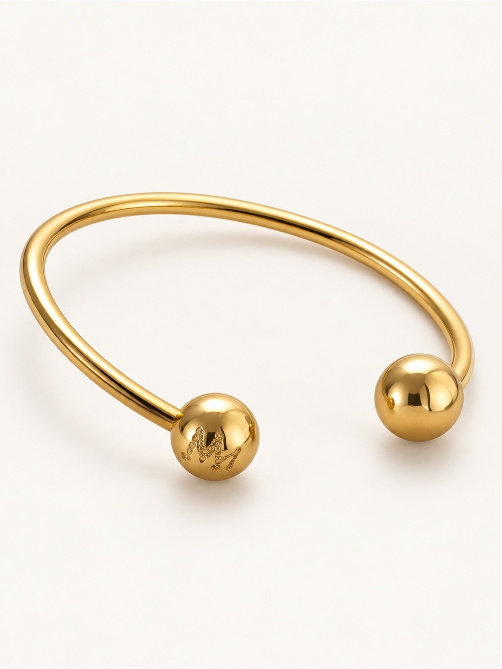 Anthropologie Gold Tone Open Cuff Bracelet M Minimal Ball End Bangle